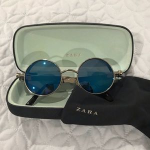Zara Round Blue Mirrored Sunglasses